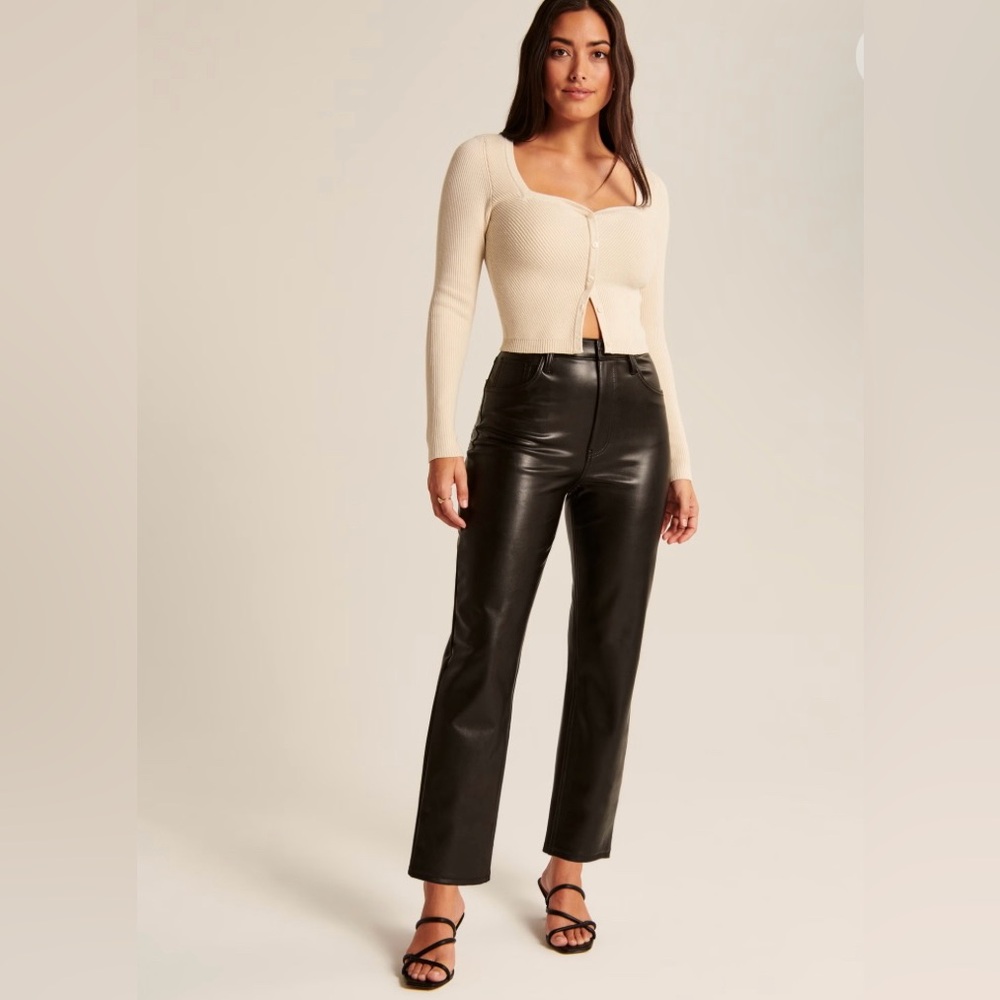 NEW Abercrombie & Fitch Black Vegan Leather Curve Love Pants Size 34